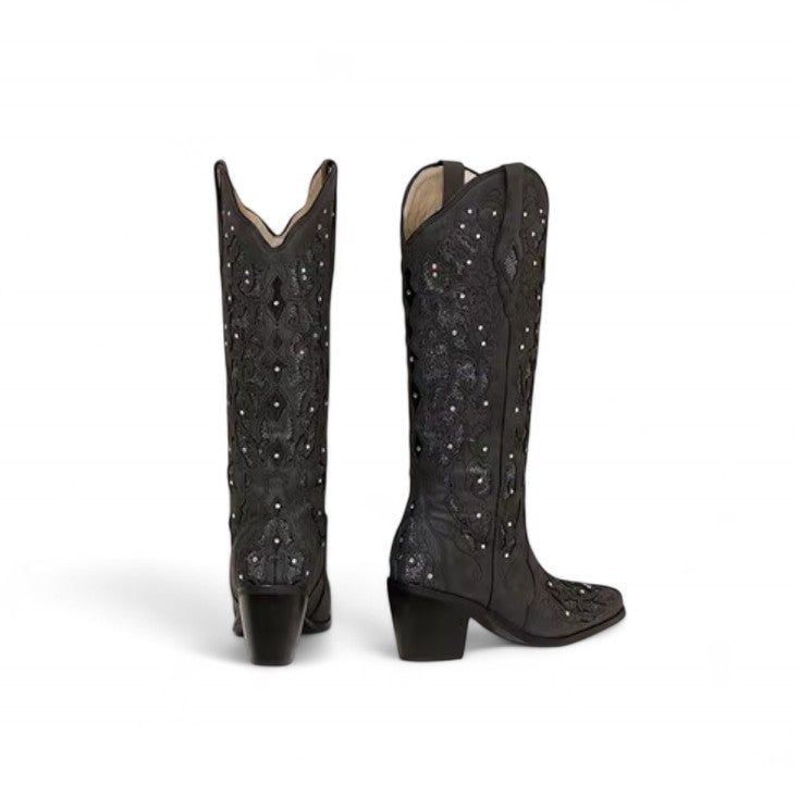 Statement Retro Crystal-Embellished Western Boots