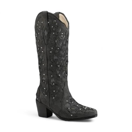 Statement Retro Crystal-Embellished Western Boots