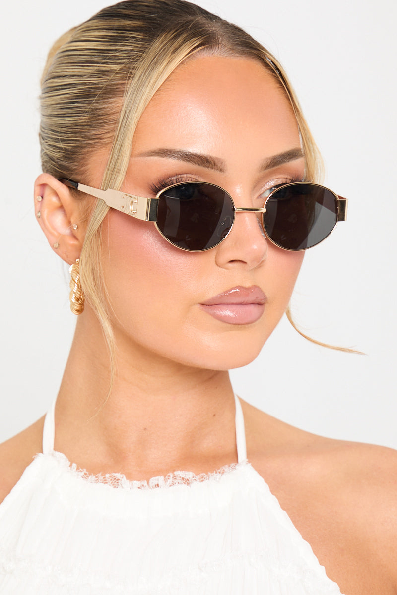 Gold Black Sunglasses - Metallic Oval Frame