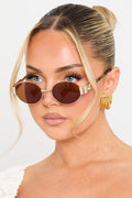 Gold Brown Metal Rounded Oval Frame Sunglasses - AMRONI