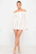 Cream Floral-Print Lace Off-the-Shoulder Mini Dress