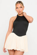 Black Mini Dress - Contrast-Trim Drop-Waist Backless Puffball