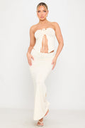 Tie Detail Split Front Top & Maxi Skirt Co-Ord in Cream