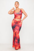 Floral Print Strappy Top & Maxi Skirt Co-Ord in Red
