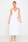 Halter Plunge Bodysuit & Tie Maxi Skirt Co-Ord in White