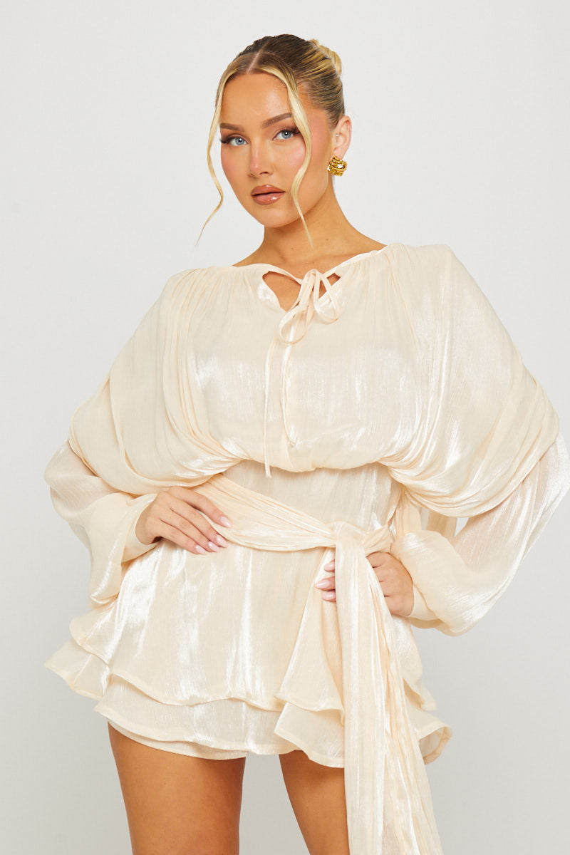 Fully Fluted Ruffle Ivory Mini Dress