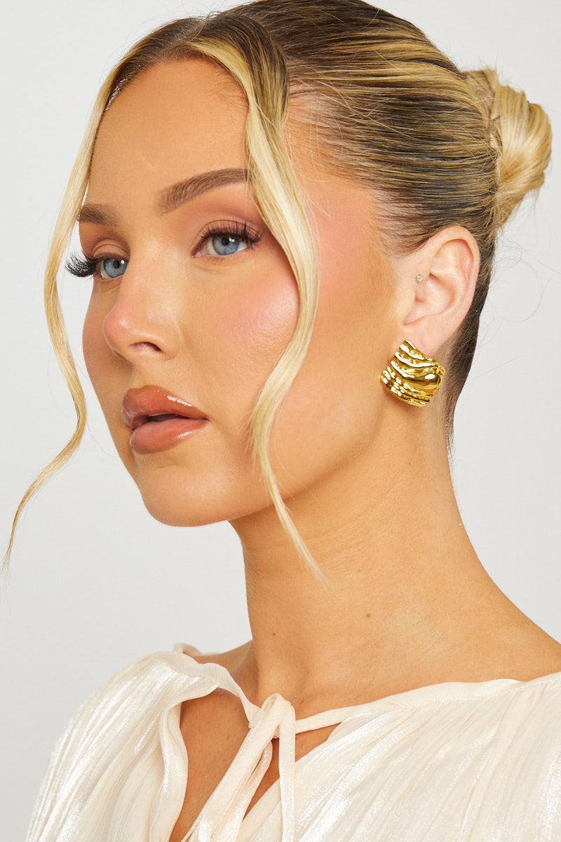Gold Textured-Finish Drop Earrings