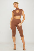 High Neck Cut Out Capri Co-Ord in Brown