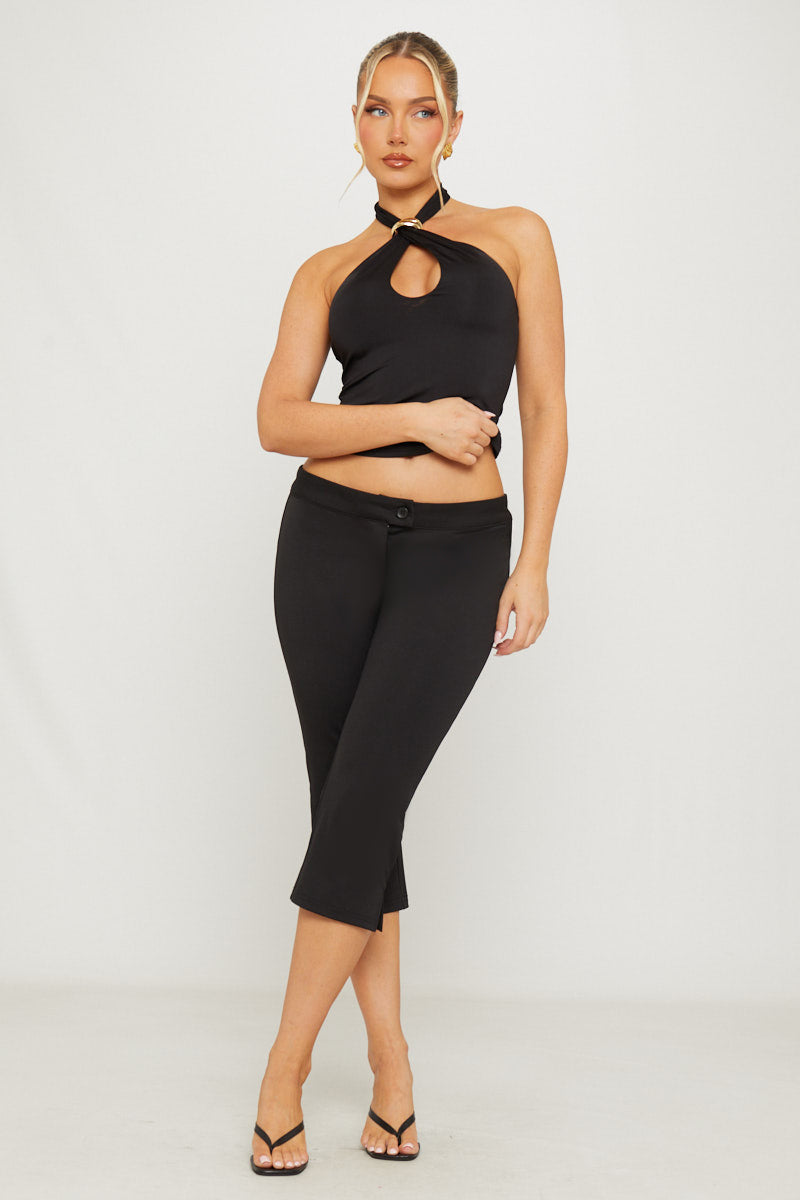 Low Rise Button Up Capri Pants in Black