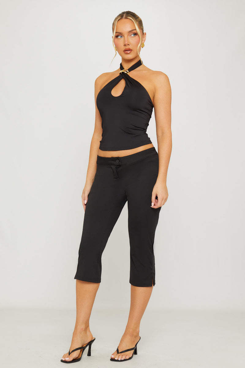 Low Rise Button Up Capri Pants in Black