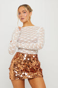 Sequin Disc Low Rise Mini Skirt in Gold