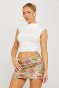 Sequin Diamond Detail Low Rise Mini Skirt in Multi