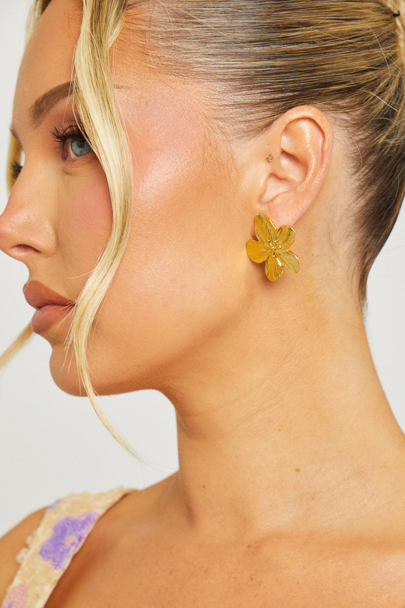 Gold Earrings - Flower-Petal Pendant-Drop