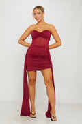 Wine Mini Dress - Twist Detail Asymmetric Drapey