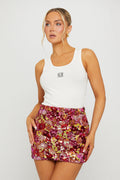 Floral Sequin Detail Bodycon Mini Skirt in Red