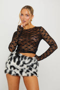 Leopard Print Faux Fur Bodycon Mini Skirt in Black/White