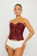 Sheer Structured Strapless Corset Top in Wine