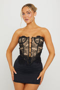 Lace Trim Structured Bustier Corset Top in Black