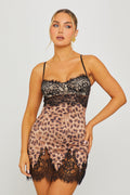 Leopard Print Lace Detail Multi-Strap Mini Dress