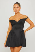 Black Off Shoulder Drop-Waist Mini Dress - AMRONI