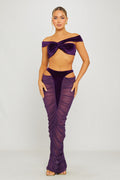 Velvet Cut Out Top & Sheer Maxi Skirt Co-Ord in Purple
