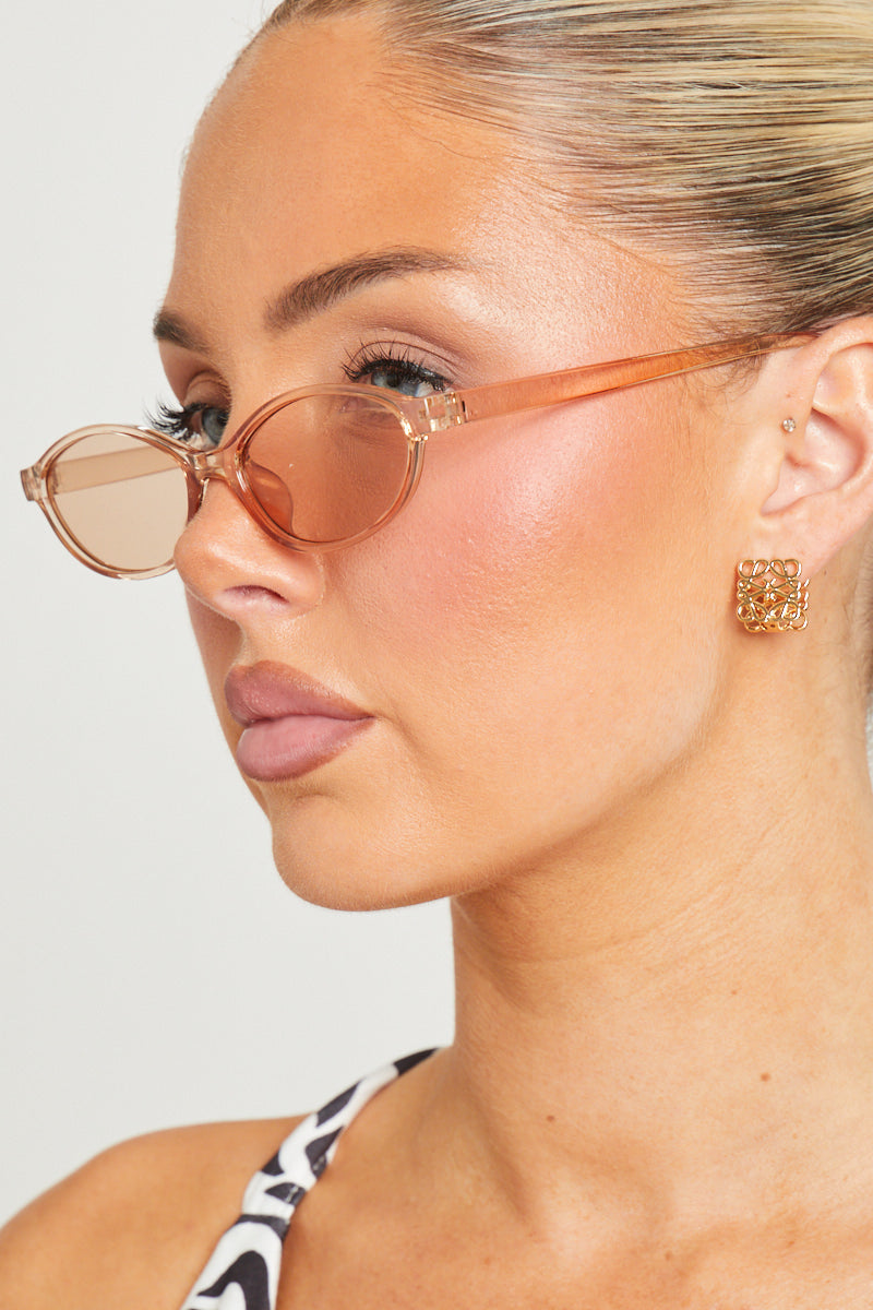 Champagne Round-Oval Feline Cat-Eye Sunglasses - AMRONI