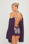 Purple Mini Dress - Embellished Butterfly Fitted