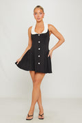 Black Contrast Collared Fluted Mini Dress - AMRONI