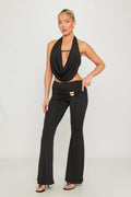 Cowl Halter Top & Flare Trouser Co-Ord in Black