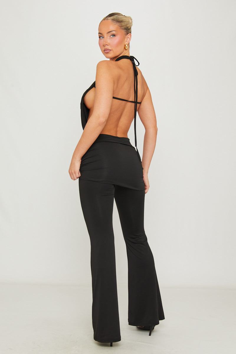 Cowl Halter Top & Flare Trouser Co-Ord in Black