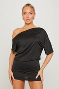 Black Off Shoulder Batwing Mini Dress - AMRONI