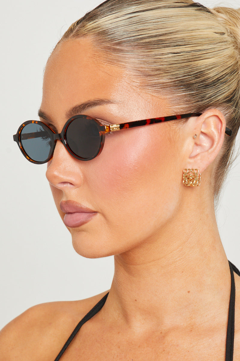 Logo Detail Round-Oval Brown Tortoise Sunglasses