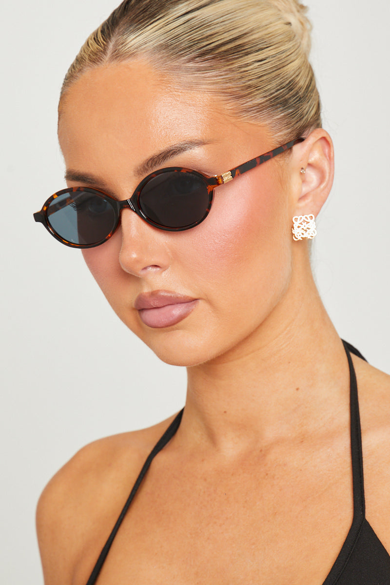 Logo Detail Round-Oval Brown Tortoise Sunglasses