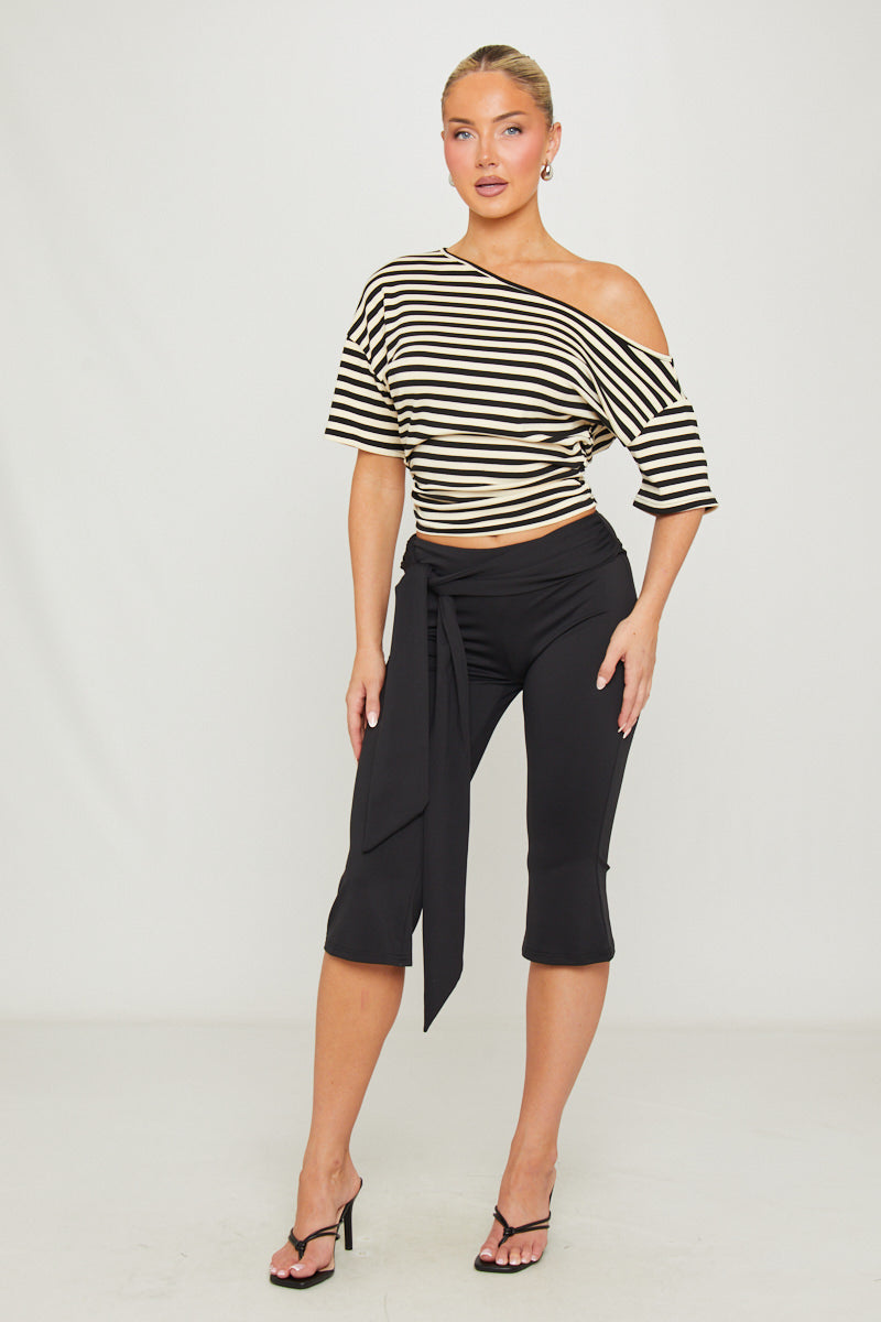 Low Waist Tie Detail Capri Pants in Black
