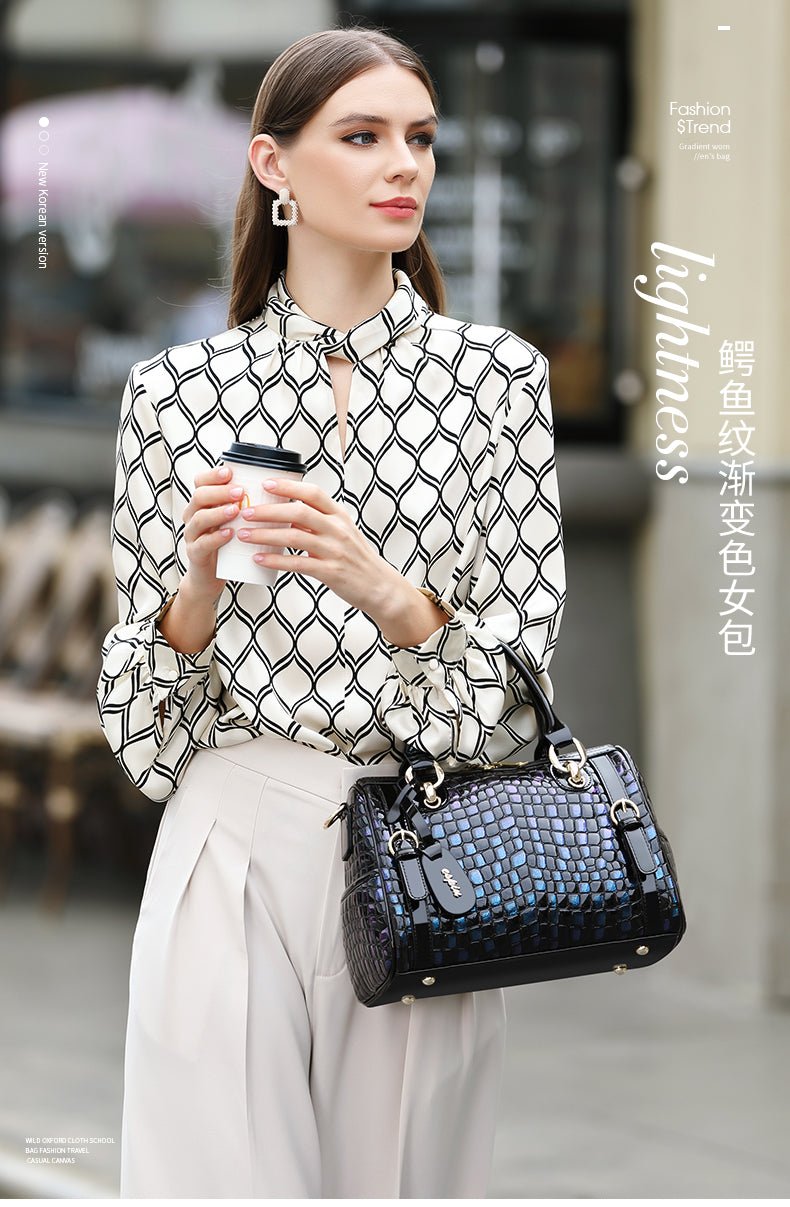 Genuine Leather Tote Bag with Weekend Detail