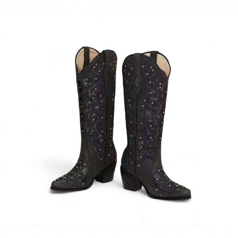 Statement Retro Crystal-Embellished Western Boots