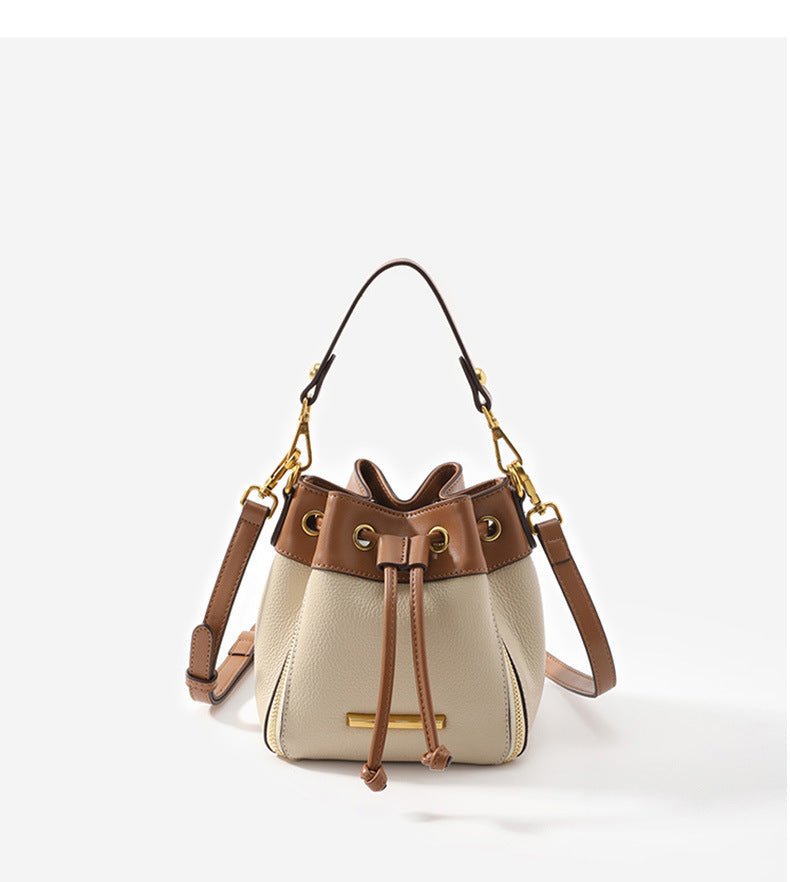 Genuine Leather Bucket Bag with Signature Detail