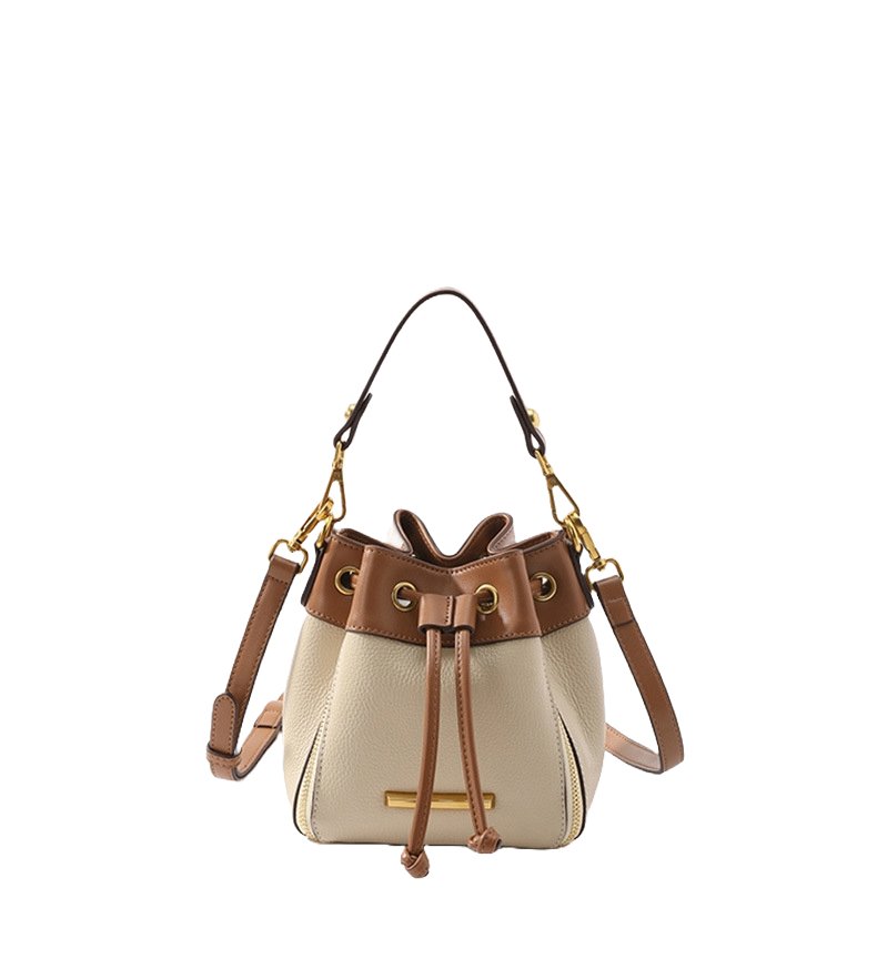 Genuine Leather Bucket Bag with Signature Detail