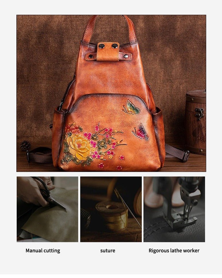 Genuine Leather Backpack with Sculpted Detail