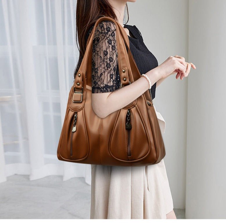 Genuine Leather Bucket Bag with Contemporary Detail