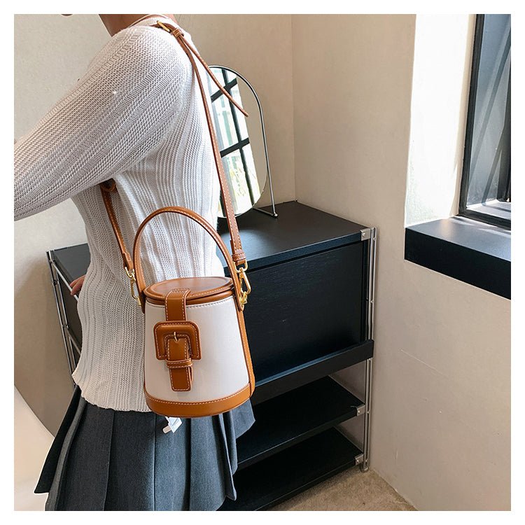Box-Shape Genuine Leather Crossbody Bag