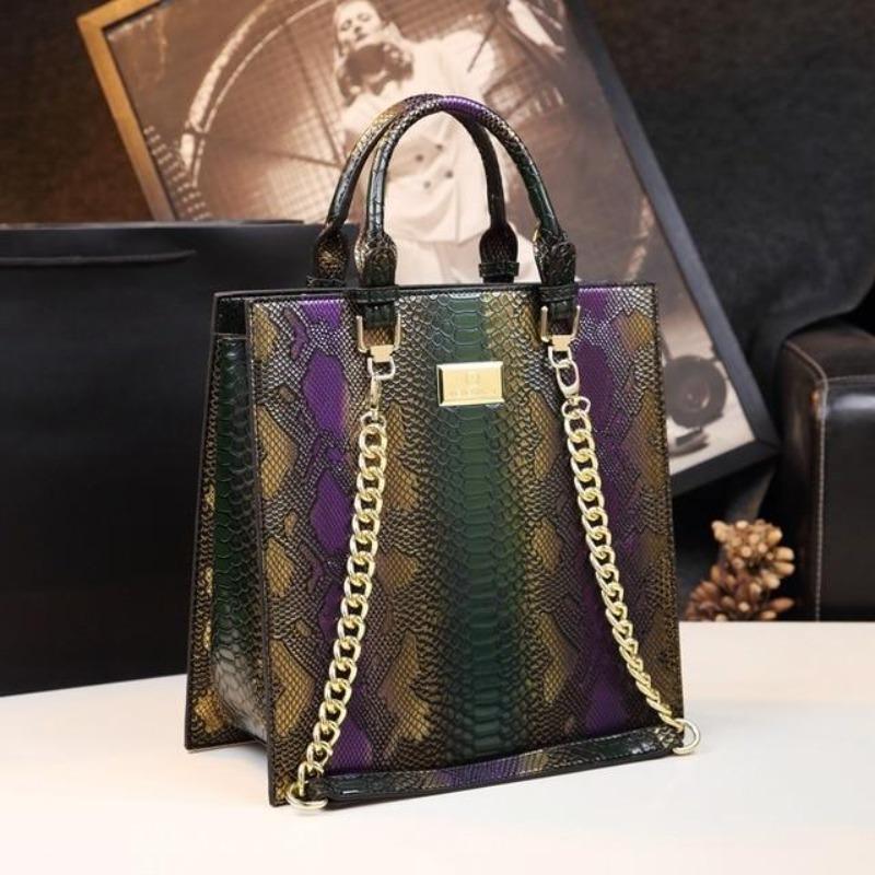 Snake-Effect Genuine Leather Phone Bag