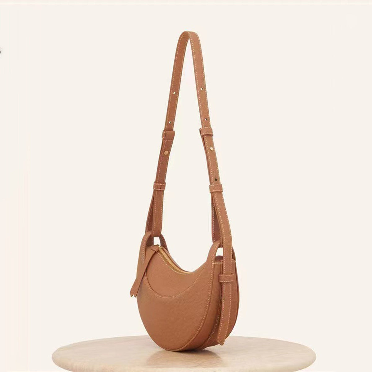 Sculpted Genuine Leather Hobo Bag