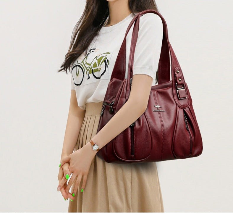 Genuine Leather Bucket Bag with Contemporary Detail
