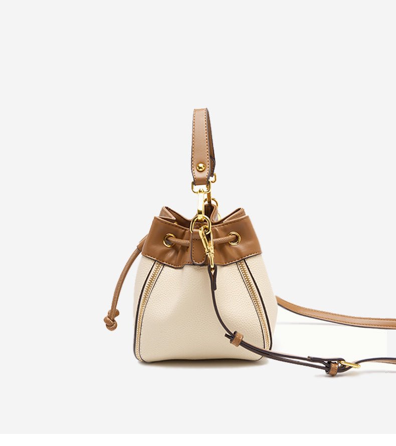 Genuine Leather Bucket Bag with Signature Detail