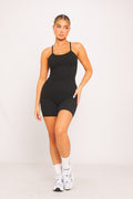 Black Seamless Spaghetti Strap Cross-Back Playsuit