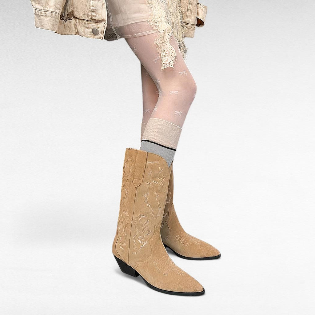 The Everyday Patterned Brown Suede Western Boots