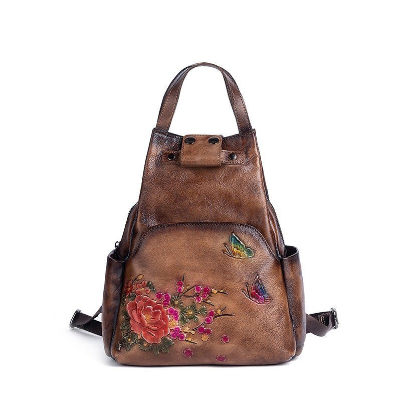Genuine Leather Backpack with Sculpted Detail