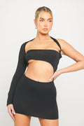 Black Cut-Out Detail One Sleeve Bodycon Mini Dress - AMRONI