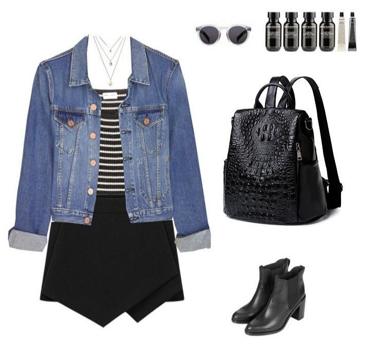 Croc-Effect Genuine Leather Backpack